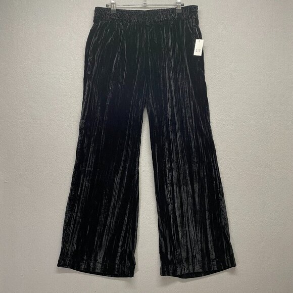 Gap Pants Womens Large Black Velvet Crinkle Wide Leg Pull On Pockets - Picture 1 of 12